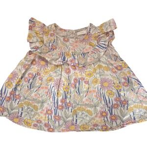 Next Girls Floral Ruffle Flutter Sleeve Cotton Top Pink Yellow Blue Size‎ 4-5Y